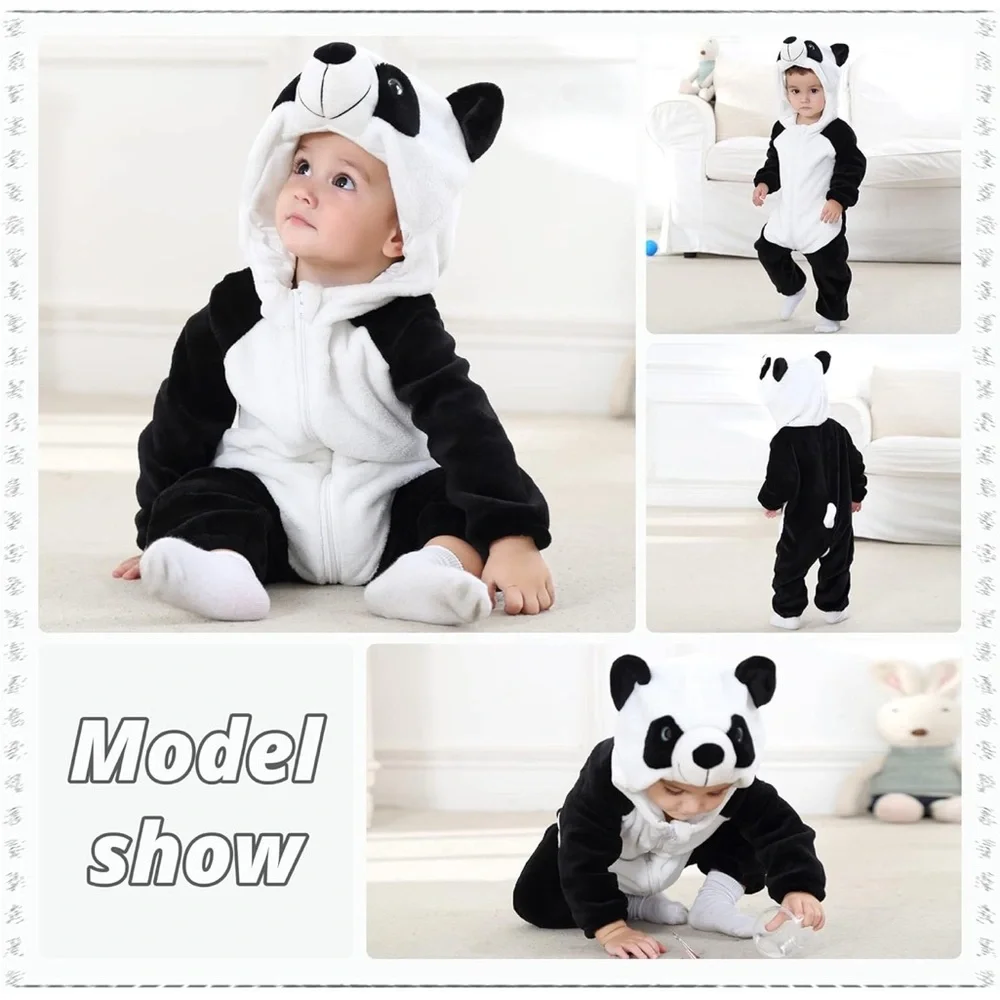 MICHLEY Unisex Panda Bear Costume Flannel Hooded Romper Cosplay Jumpsuit